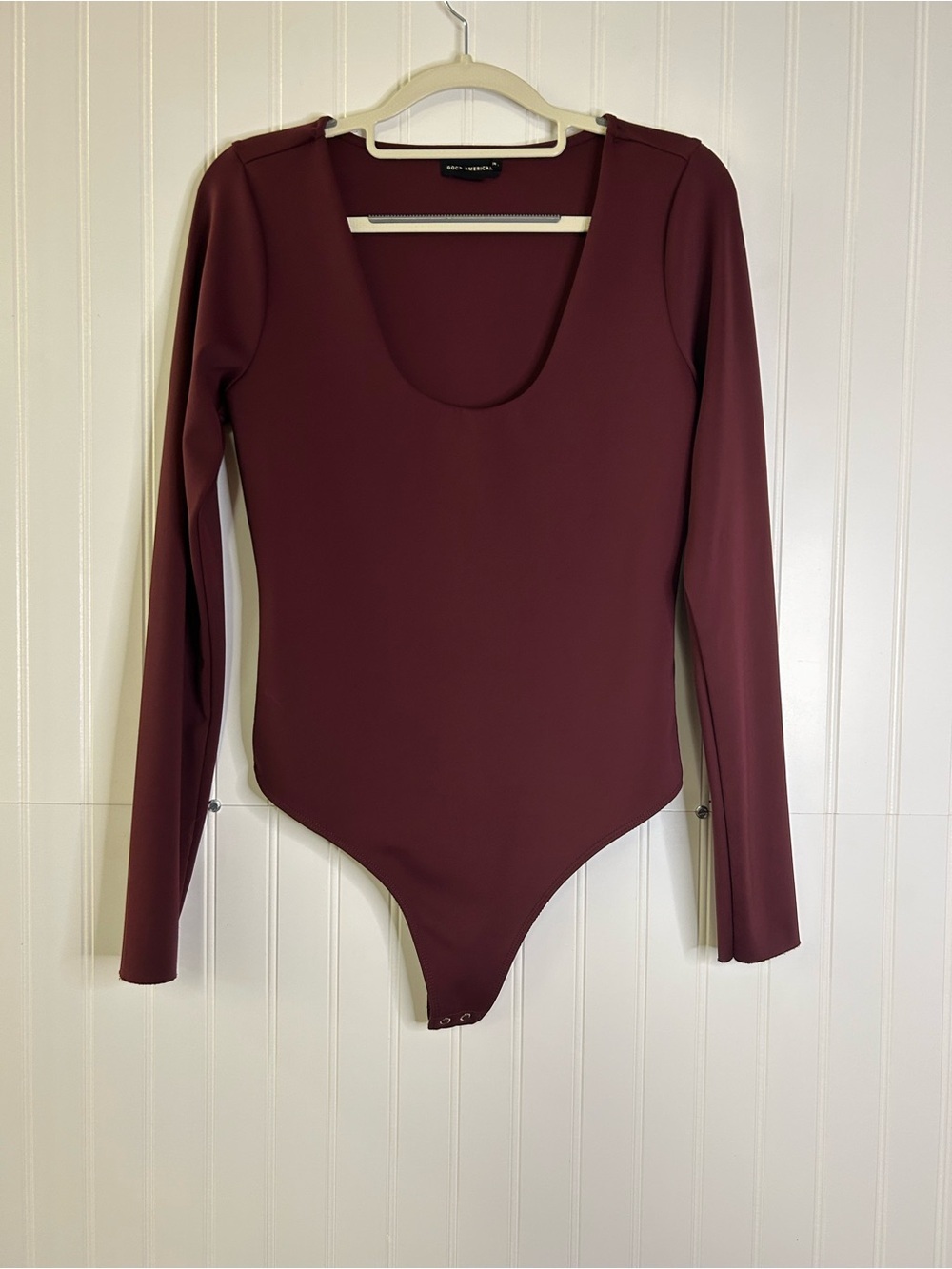 Good American Burgundy Long Sleeve Scoop Neck Bodysuit Size Medium